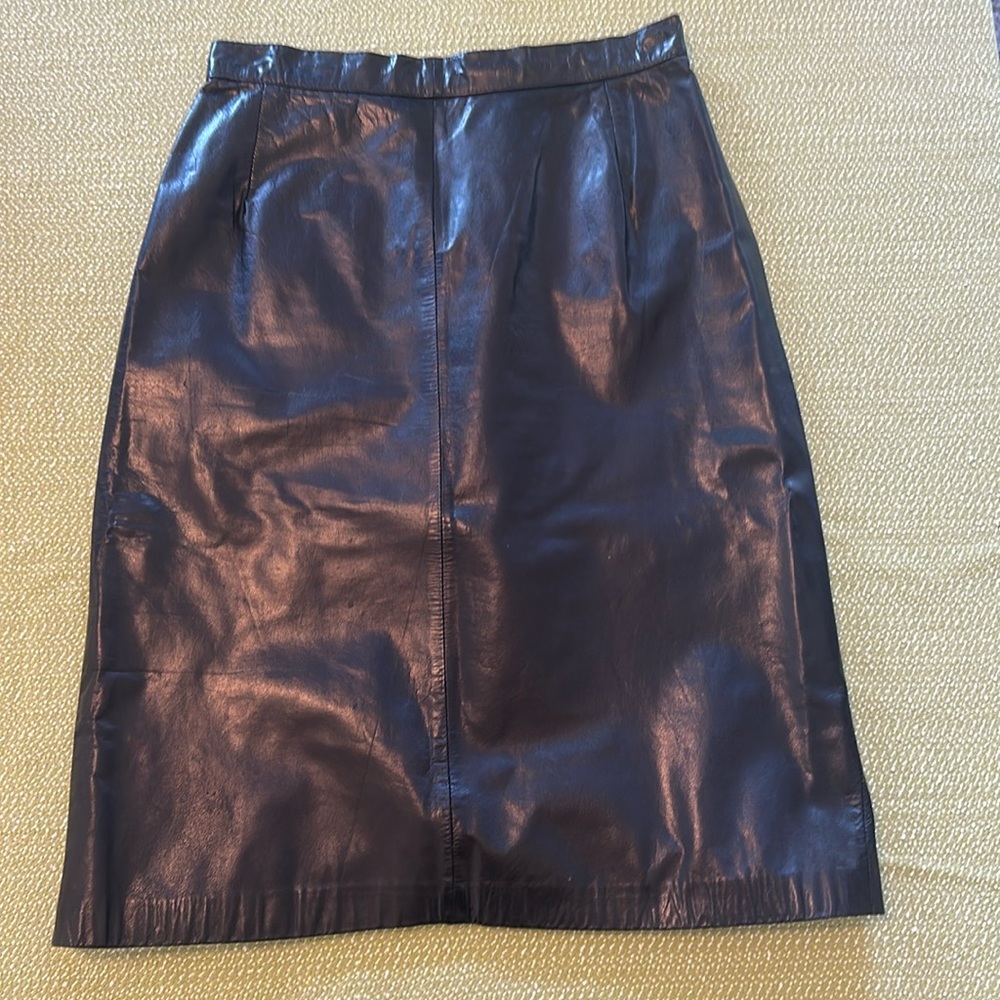Black A-line Leather Skirt